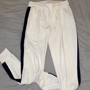 Cream/beige joggers with navy stripe